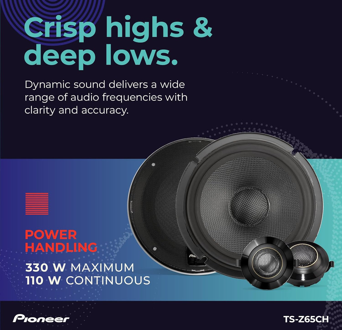 Pioneer Z-Series TS-Z65CH 6.5" 2-Way Component Car Speakers 330W Max
Audiophile Upgrade, Premium Speakers, Crisp Highs + Clear Vocals, Add an Amplifier for Optimal Performance