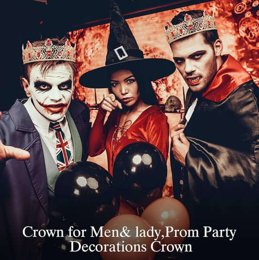 2 Stuks Prom Koning en Koningin Krone vir Mans Vroue Koning Koningin Krone Tiara met Strass vir Trou Verjaarsdag Gradeplegtigheid (Rooi Goud, Rooi Styl)