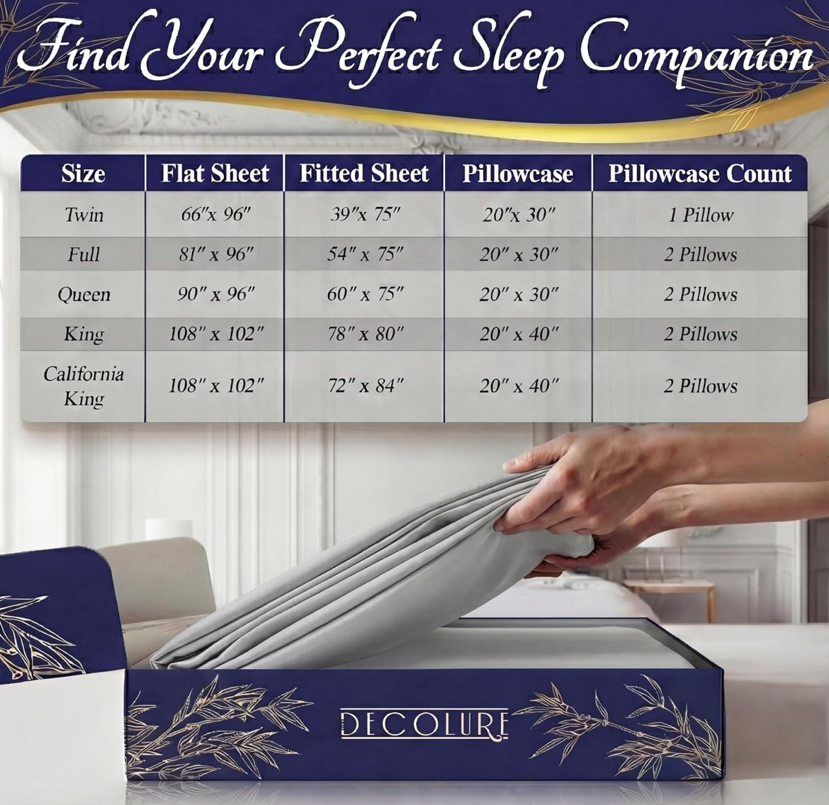 DECOLURE 100% Viscose Derived from Bamboo Sheets King Size - Luxury 4 Pc Naturally Cooling Sheets, Ultra Soft Bed Set - Deep 17" Pockets, Durable Double Stitching, Oeko Tex Standard (Light Grey)