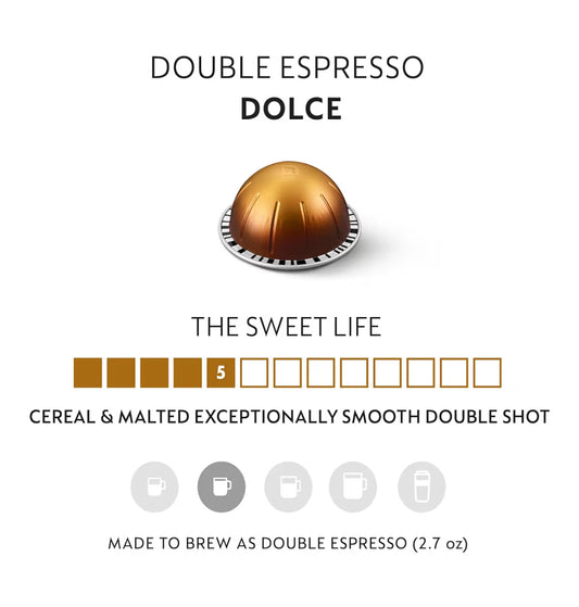Nespresso Capsules Vertuo, Double Espresso Dolce, Brews 2.7 oz. - 30-CT Espresso Pods