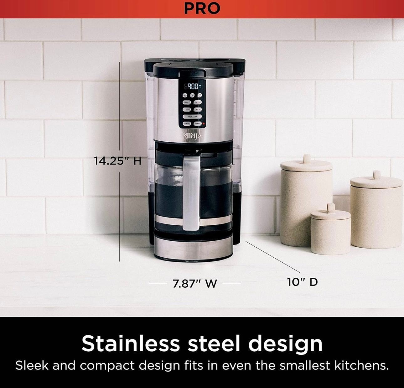 Ninja 14 Cup , Programmable Coffee Maker XL Pro with Permanent Filter - Stainless Steel DCM201