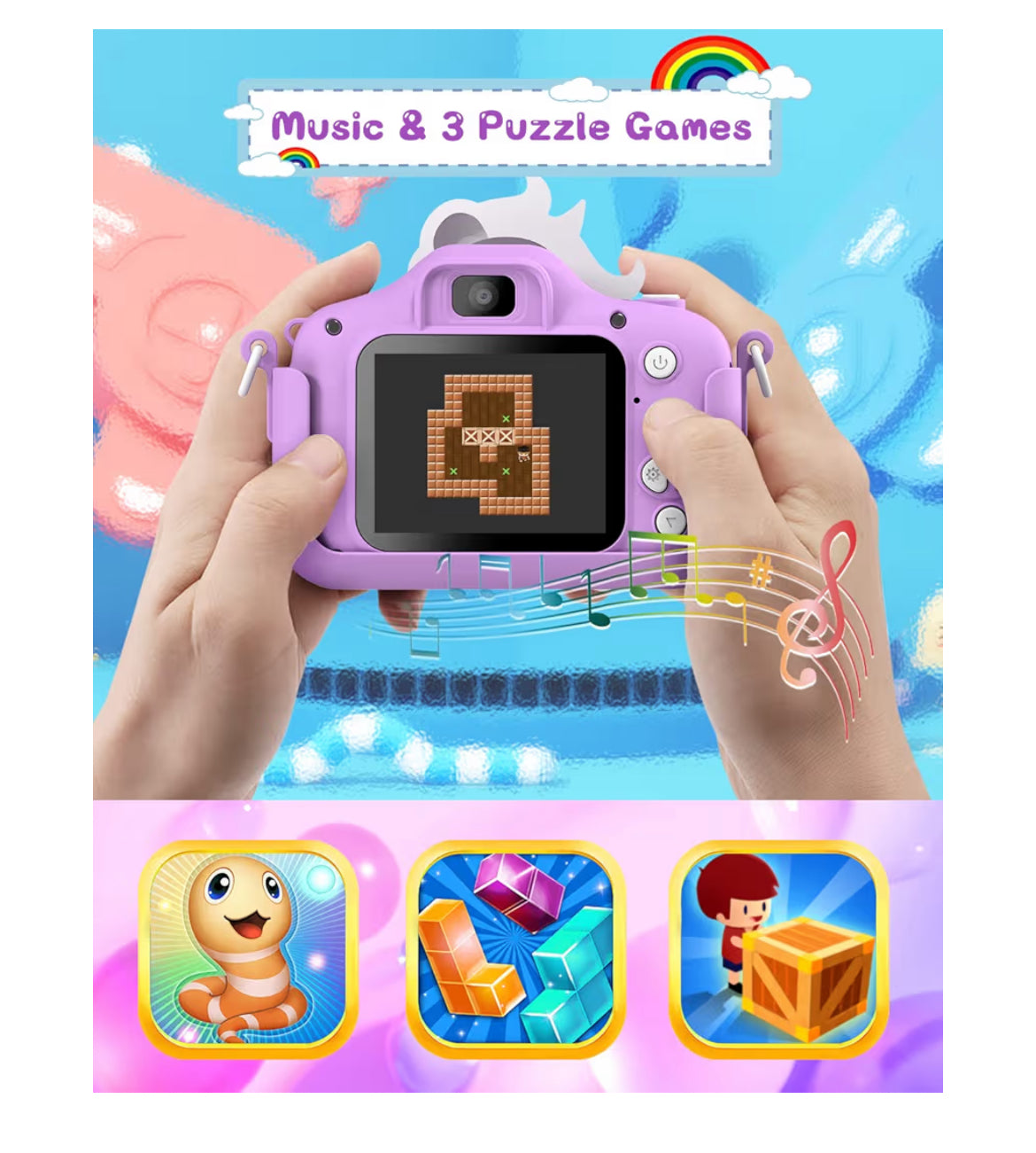 Kids Selfie Camera 20 MP HD 1080P IPS Screen Dual Digital Toy w/ 32Gb Card - (White/Purple)