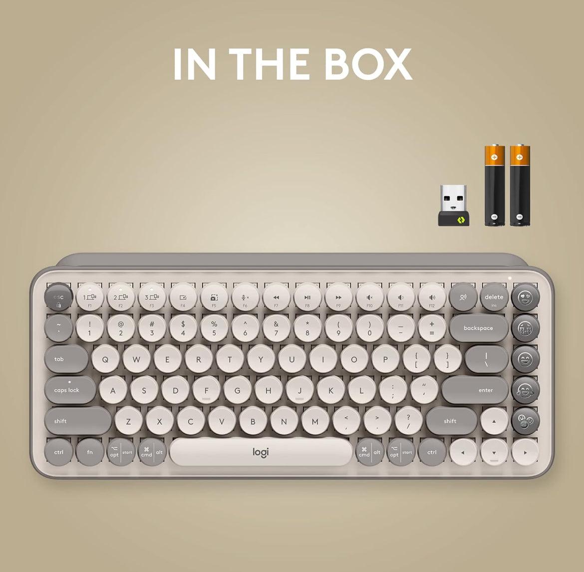 Logitech POP Keys Meganiese Draadlose Sleutelbord met Aanpasbare Emoji-sleutels, Duursame Kompakte Ontwerp, Bluetooth- of USB-verbinding, Multi-toestel, OS-versoenbaar -Mist