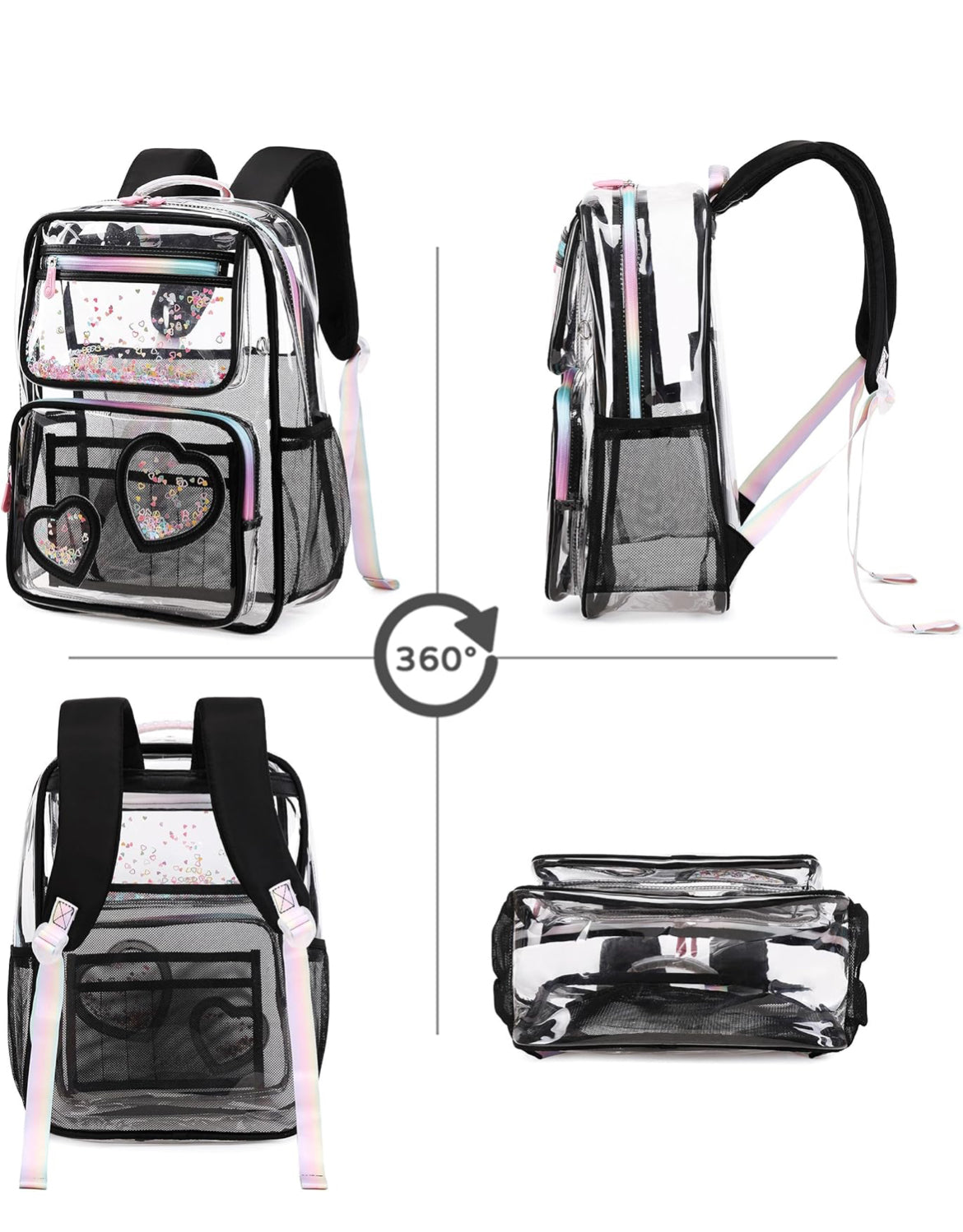 Clear Backpack for Girls Women Transparent Kids Elementary College School Bag Travel Laptop Backpacks Large Bookbags (Black)