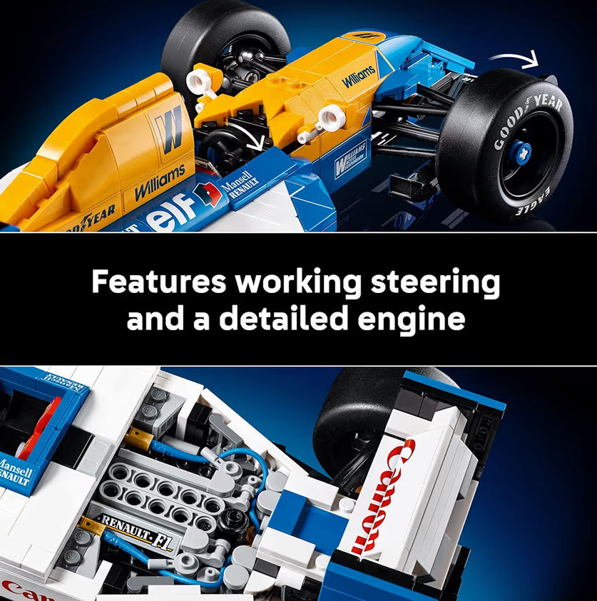 LEGO Icons Williams Racing & Nigel Mansell F1 Modelmotorstel - Boustel F1 selfdoenhandwerk vir Vertoon