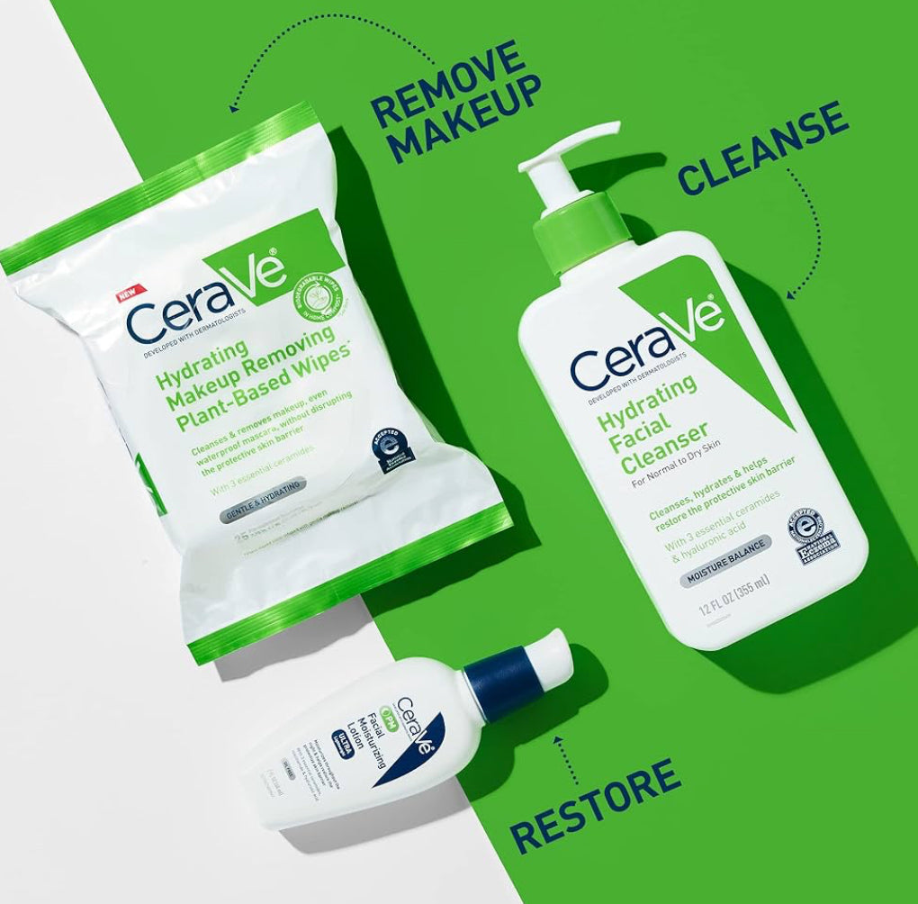 CeraVe Make-upverwyderaar Doekies, Plantgebaseerde Bioafbreekbare Waterlose Gesigwas, Reisbenodigdhede Nie-komedogenies -1 PK