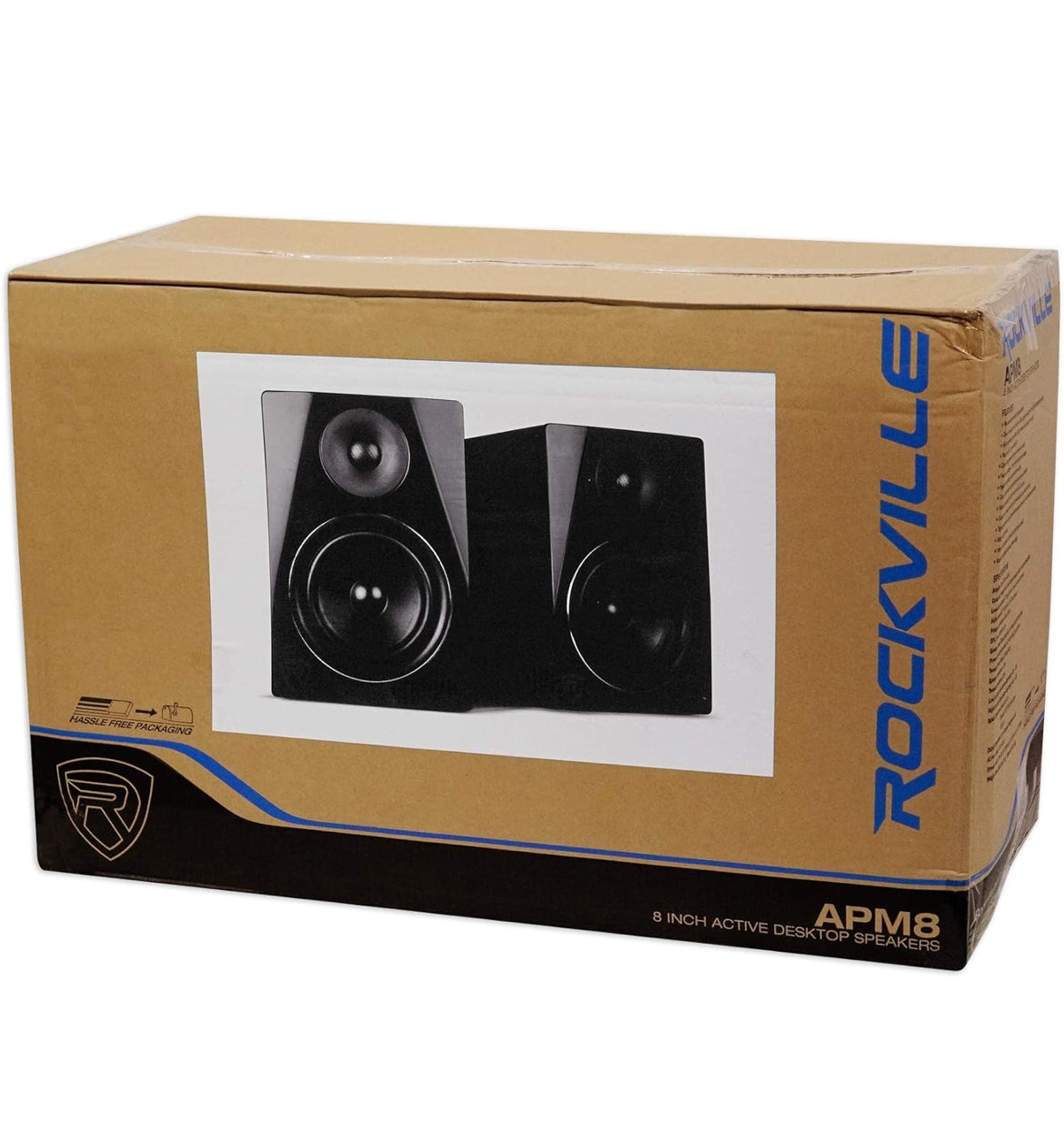 Rockville Pair APM8B 8" 500w Studio Monitors+Stands+Pads+ Headphones+Mic and Shield