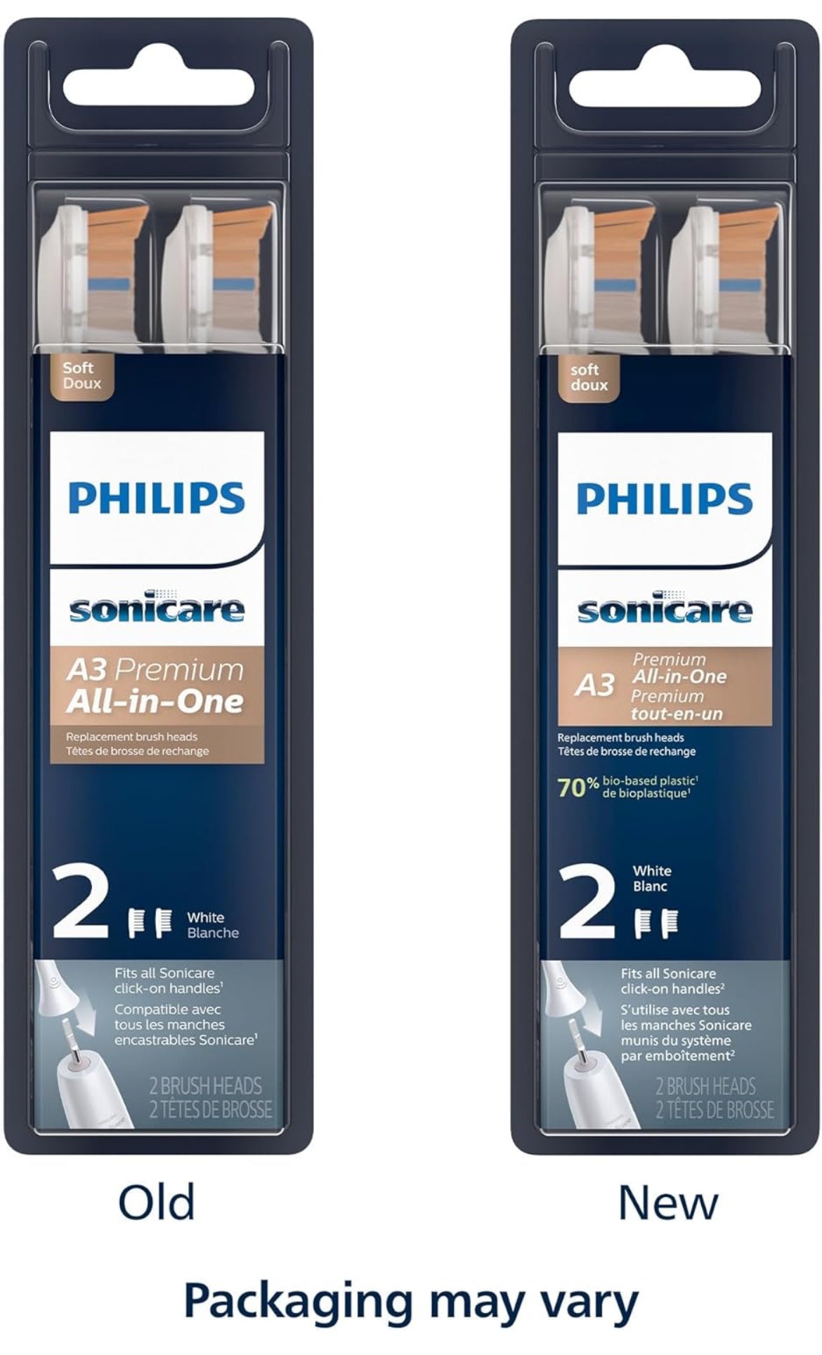 Philips Sonicare A3 Premium Alles-in-Een, Oorspronklike Vervangings-tandeborselkoppe, Wit (2 Stuks) HX9092/65