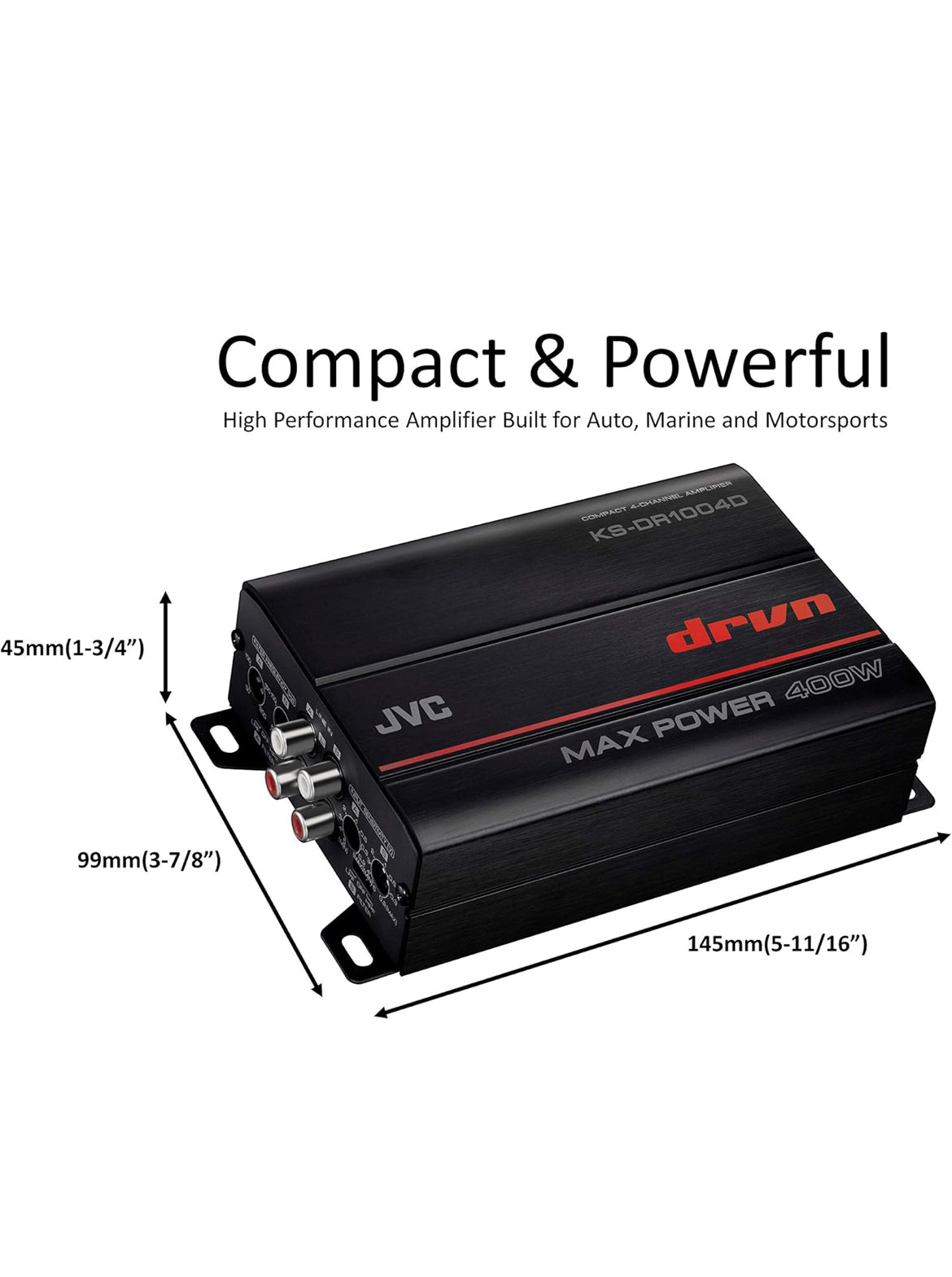 JVC KS-DR1004D 400 Watt 4-kanaal oorbrugbare versterker vir motor en mariene en RZR/ATV/UTV/wa-motorsport