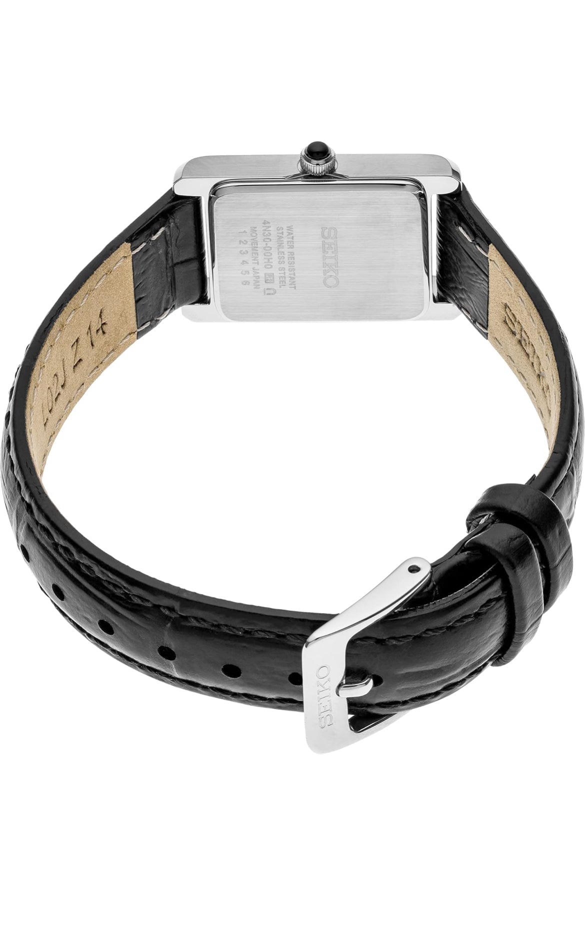 SEIKO Essentials-horlosie waterbestand met reghoekige vlekvryestaalkas en leerband - WIT