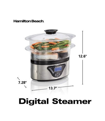 Hamilton Beach Digital Food Steamer w/ Stackable Two-Tier Bowls 5.5 Qtz | New