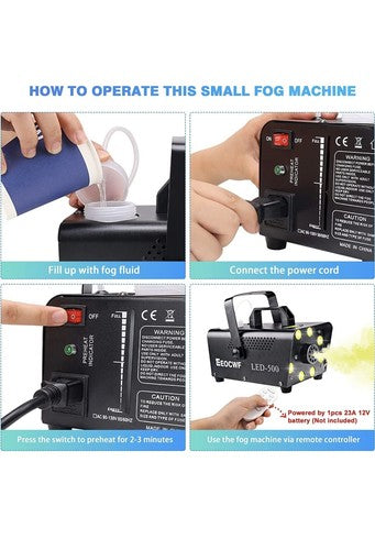 New Portable 500W Fog Machine Professional Smoke Machine W/ 8 LED Lights | 2PC