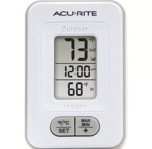 AcuRite Indoor/Outdoor Wireless Digital Thermometer with LCD screen Clock White