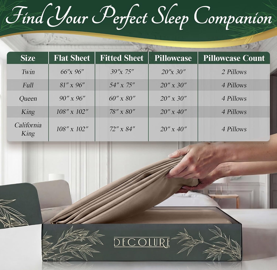 DECOLURE 100% Viscose Derived from Bamboo Sheets King Size - Luxury 6 Pc Naturally Cooling Sheets, Ultra Soft Bed Set - Deep 17" Pockets, Durable Double Stitching, Oeko Tex Standard (Taupe)