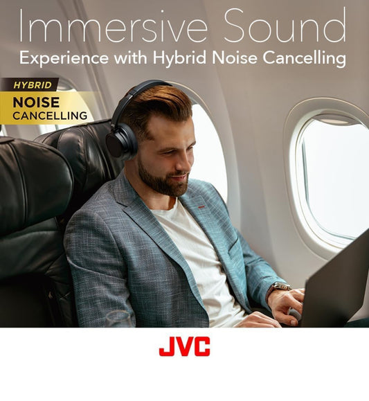 JVC Hibriede Geraasdempende Koordlose Oorfone - Beste Klankblokkering, Oor-die-Oor-Ontwerp - Bluetooth 5.3 - Dubbelmikrofoon - 50 UUR Battery - Afneembare Kabel - Stemassistensie - Langdra-Gerief - HAS95N