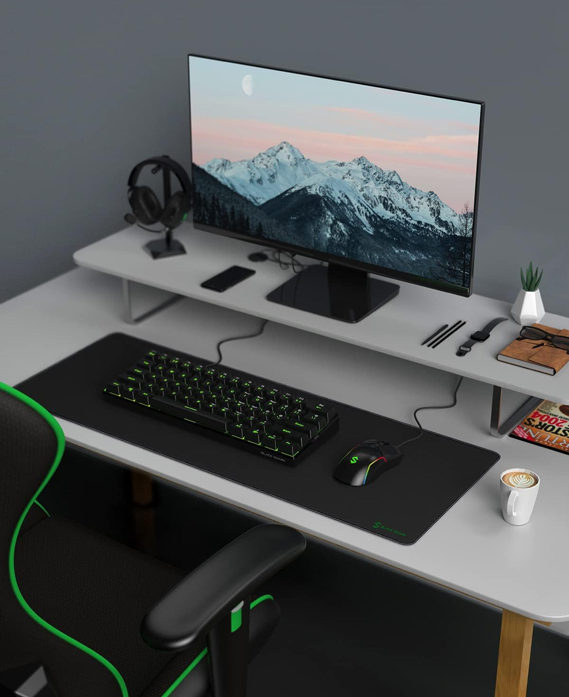 Black Shark Gaming Mouse Pad Desk Mat (31.5” x 11.8” x 0.15”) Non-Slip Rubber Base - NEW