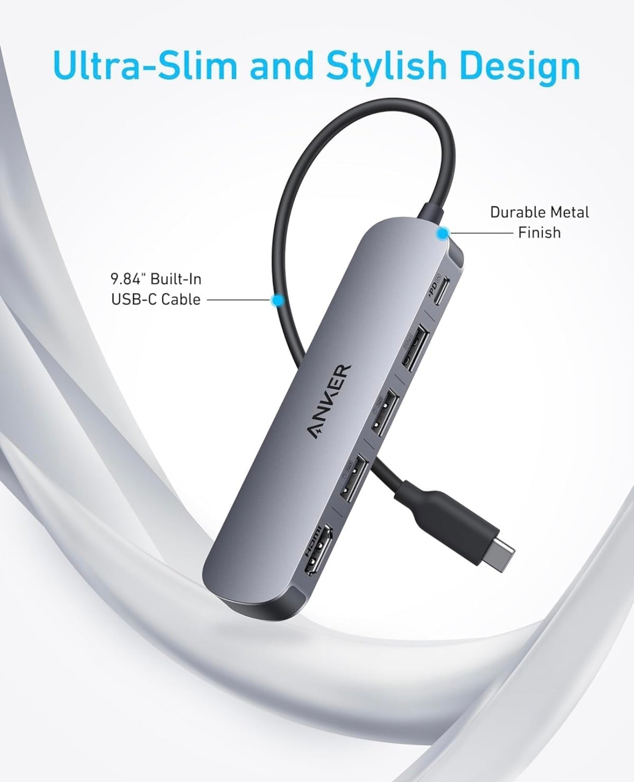 Anker USB-C Hub (5-in-1), 4K@30Hz HDMI with 100W Max Power Delivery - (Charger Not Included)