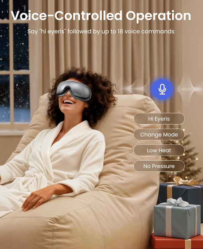 Limited Edition Eye Massager w/ Heat and Cooling Eyeris 3 Voice Control, Eye Care Sleep Mask - Silver