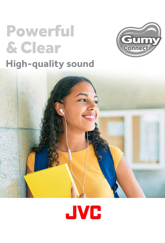 JVC Gumy Connect USB-C Bedrade Oorfone, Vertragingvry vir Video's en Speletjies, Ingeboude DAC Verminder Geraas en Verbeter Klankgehalte, 9.2 mm Deursnee Neodymium Drywers - HAFR9UCW (Wit)