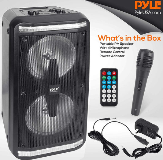 Draagbare Bluetooth-luidspreker en Karaokeluidsprekerstelsel met Bedrade Mikrofoon, Ingeboude LED Partytjie-ligte, MP3/USB, FM Radio (6.5 duim Subwoofers, 500 Watt MAKS)