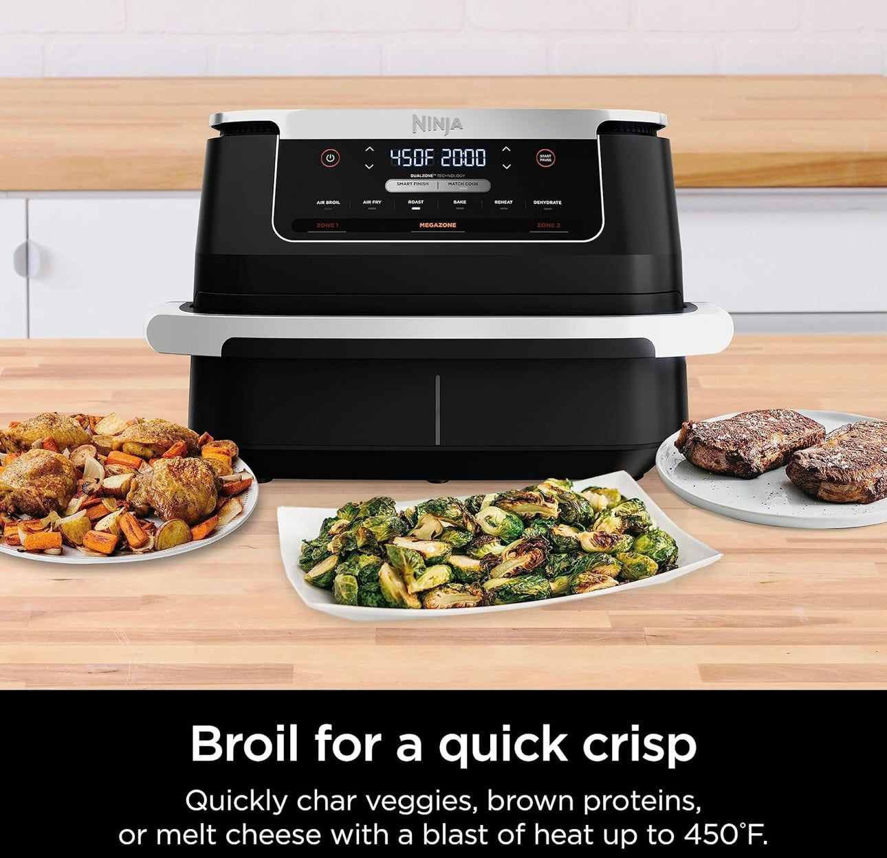 Ninja DZ071 Foodi 6-in-1 FlexBasket Air Fryer with 7-QT MegaZone & Basket Divider for Large Proteins & Full Meals, Smart Finish Cook 2 Foods 2 Ways, Family Sized Capacity, Air Fry, Roast & More - Black