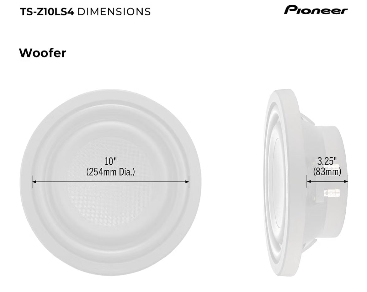 Pioneer Z-Series TS-Z10LS4 Shallow-Mount 10" Subwoofer 1300W Max
Shallow-Mount Design, Deep Bass in Tight Spaces, Compact, Slim, Truck/Car Subwoofer