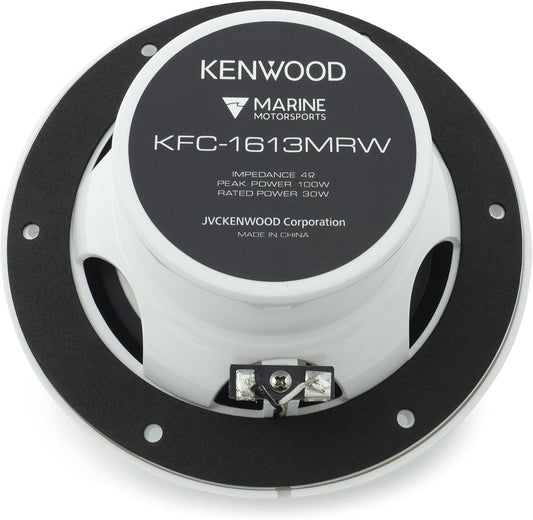 Kenwood KFC-1613MRB/W 6.5 Duim 2-Rigting Koaksiale Waterdigte Mariene/Motorsport/Motorluidsprekers, Paar, 4 Ohm, 100 Piek Watt (Wit)