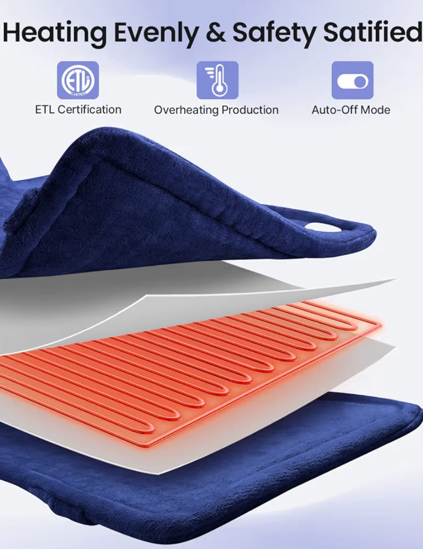 Back Heating Pad for Back Pain Relief - Neck and Shoulder Heat Pad, Auto Shut Off (Dark Blue)