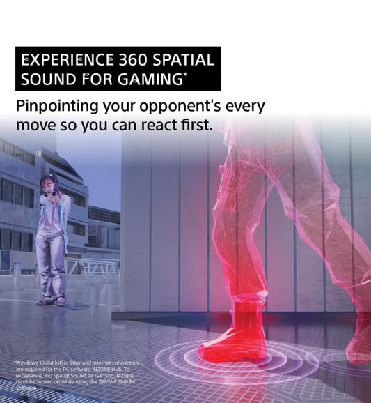 Sony INZONE H5 Koordlose Spelkoptelefoon, 360 Ruimtelike Klank, 28 Uur Battery, 2.4Ghz Koordloos en 3.5mm Oudiokontak – Swart
