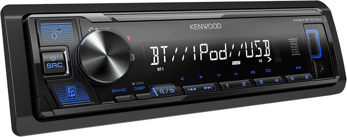 Autoradio numérique KENWOOD KMM-BT270U Bluetooth avec port USB – Radio AM/FM, lecteur MP3, écran LCD à contraste élevé, façade détachable, simple DIN, égaliseur 13 bandes