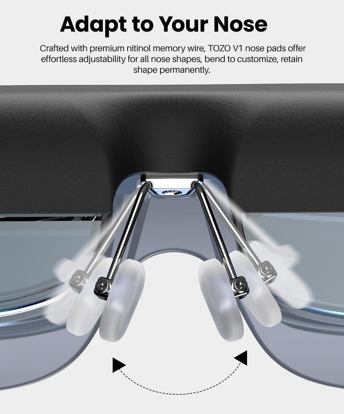 TOZO VIZO V1 AR Glasses with Ultra-Bright Display, Built-in Stereo Speakers, Adjustable Myopia Correction (0–500°), 118" Virtual Mega Screen, 2D/3D Mode Switching Compatible for iPhone/Mac/PC