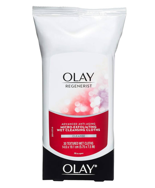 Olay Grimeringverwyderingsdoekies, Regenerist Mikro-afskilferende Nat Skoonmaakdoekies skilfer af, verfris, maak tekstuur glad – 30 st (3 pak)
