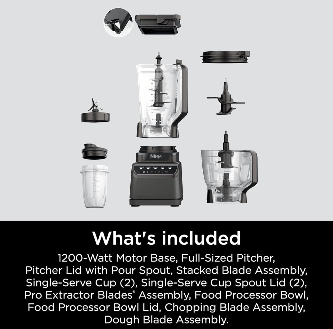 Ninja Blender, Kitchen System for-Smoothie, Frozen, Extract, Chop & Dough, Pitcher, 8-cup Food Processor Total Crushing, 1200 Watt, BPA Free -Dark Grey - BR601AMZ