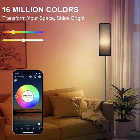 Floor Lamp, Color Changing Ambient Lighting with App & Remote Control, 9W 800LM - Foot Switch (Black Shade)