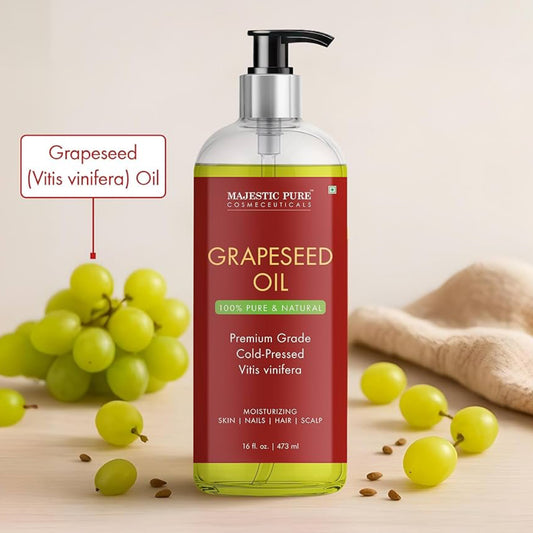Suiwer Druiwepitolie - 100% Suiwer & Natuurlik - Premium Graad, Kouegepars, Heksaanvrye Draerolie vir Vel, Hare en Liggaam - Bevogtigende Vel, Hare en Kopvel - 16 Vl Oz