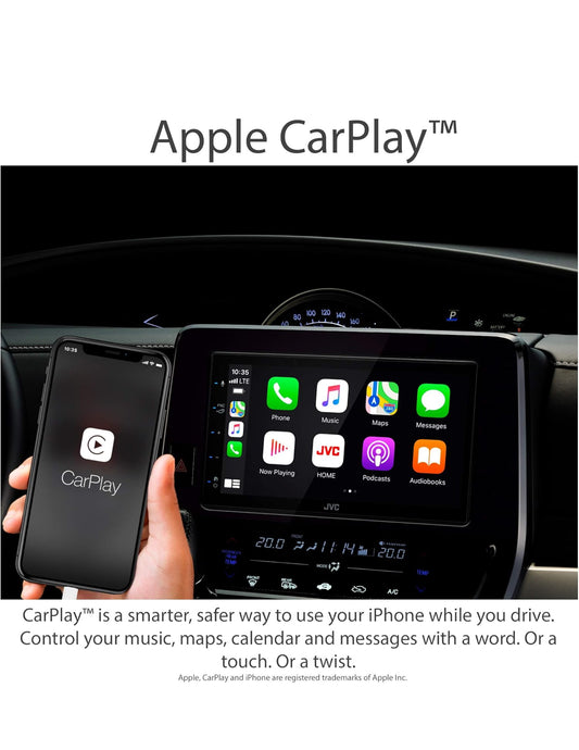 JVC Apple CarPlay Android Auto Multimedia Speler met 6.8" Kapasitiewe Raakskerm, Bluetooth Oudio en Hands-free Oproepe, MP3 Speler, Dubbel DIN, 13-Band EQ, SiriusXM, AM/FM Motorradio