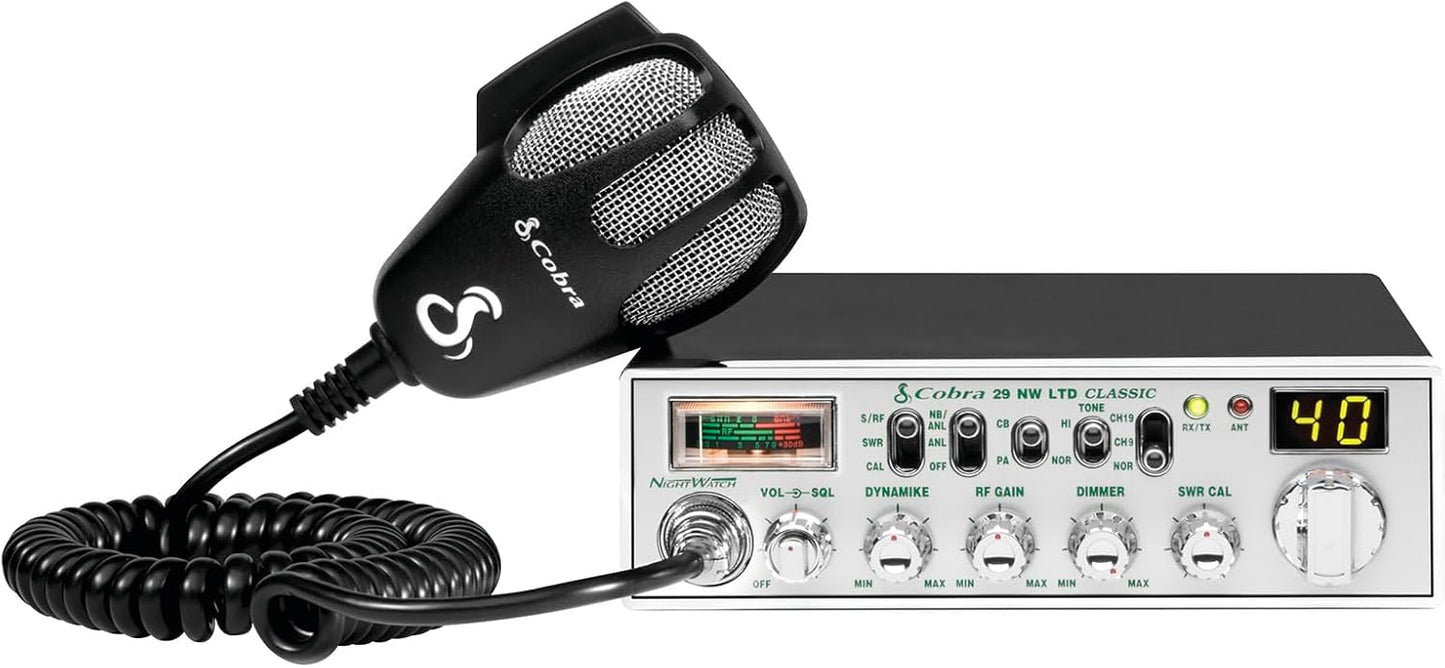 Cobra 29 NW AM/FM Classic Professionele CB Radio - Maklik om te bedien Noodradio, Reisbenodigdhede, Kitskanaal 9/19, Volle 40 Kanale, SWR Kalibrasie en NightWatch Beligting Skerm, Swart