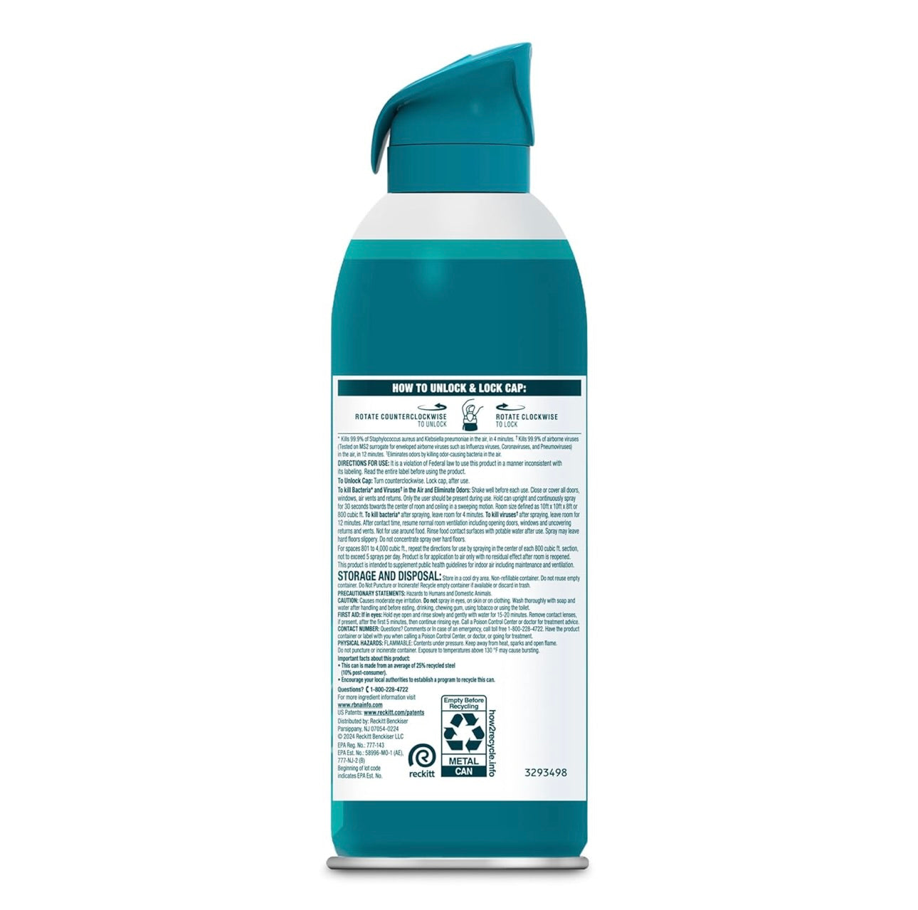 Lysol Lug Ontsmettingssproei + Reukverwyderaar vir Huis & Kantoor, Ontsmettende Lugsproei, Simple Fresh Geur, 10 oz (Pak van 3)