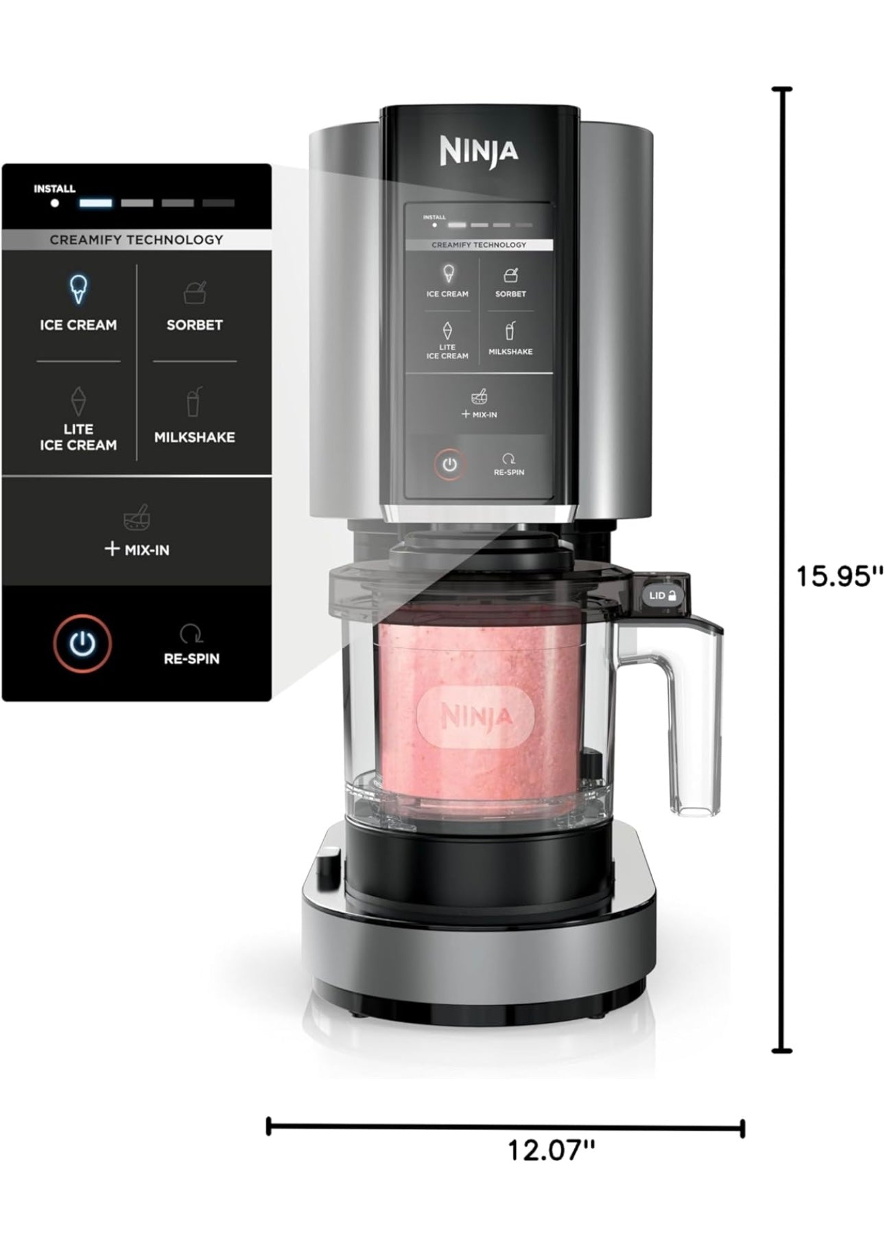 Ninja CREAMi, Ice Cream Maker, Ice Cream, Gelato, Sorbet ,Milkshakes, Mix-ins, Smoothie Bowls & More, 7-in-1, Ice Cream Pints - Black (NC299AMZ)