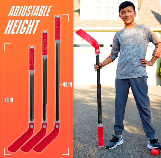 NERF Flexplay Hockey Stick + Ball Set - Adjustable HeightIndoor + Outdoor Fun, Adjustable 30" To 40" Height, Customized Blade Curve - Great For All Ages