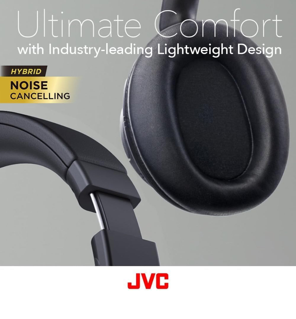 JVC Hibriede Geraasdempende Koordlose Oorfone - Beste Klankblokkering, Oor-die-Oor-Ontwerp - Bluetooth 5.3 - Dubbelmikrofoon - 50 UUR Battery - Afneembare Kabel - Stemassistensie - Langdra-Gerief - HAS95N