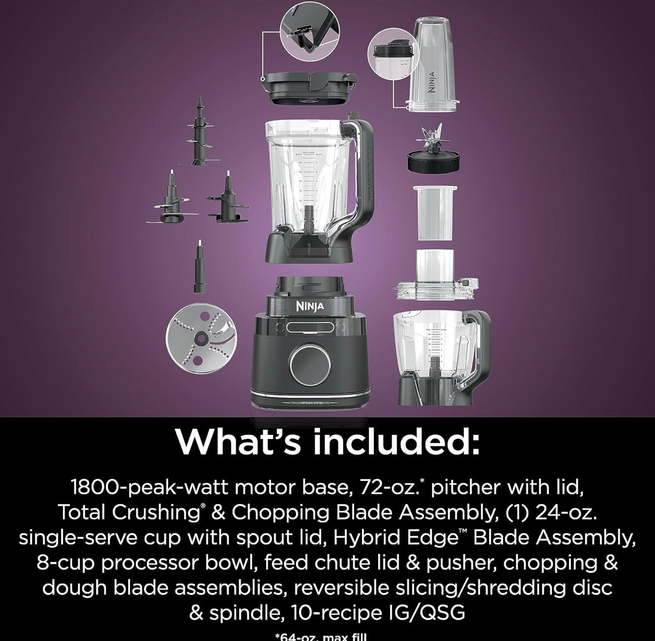 Ninja All-in-One Blender & Food Processor BlendSense Intelligence for Perfectly Smooth Results 1800 Watt - Black TB401