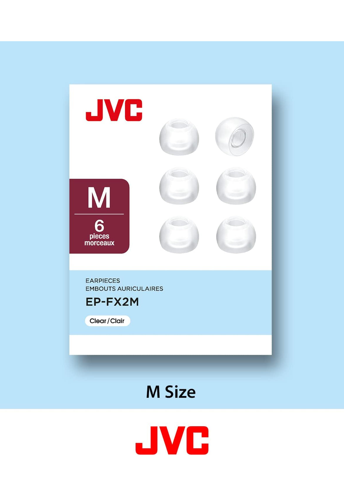 JVC-vervangingssilikoonoorfone – Stel van (6) oorpunte, pas by baie JVC-modelle (medium) - EPFX2MZ (deursigtig)
