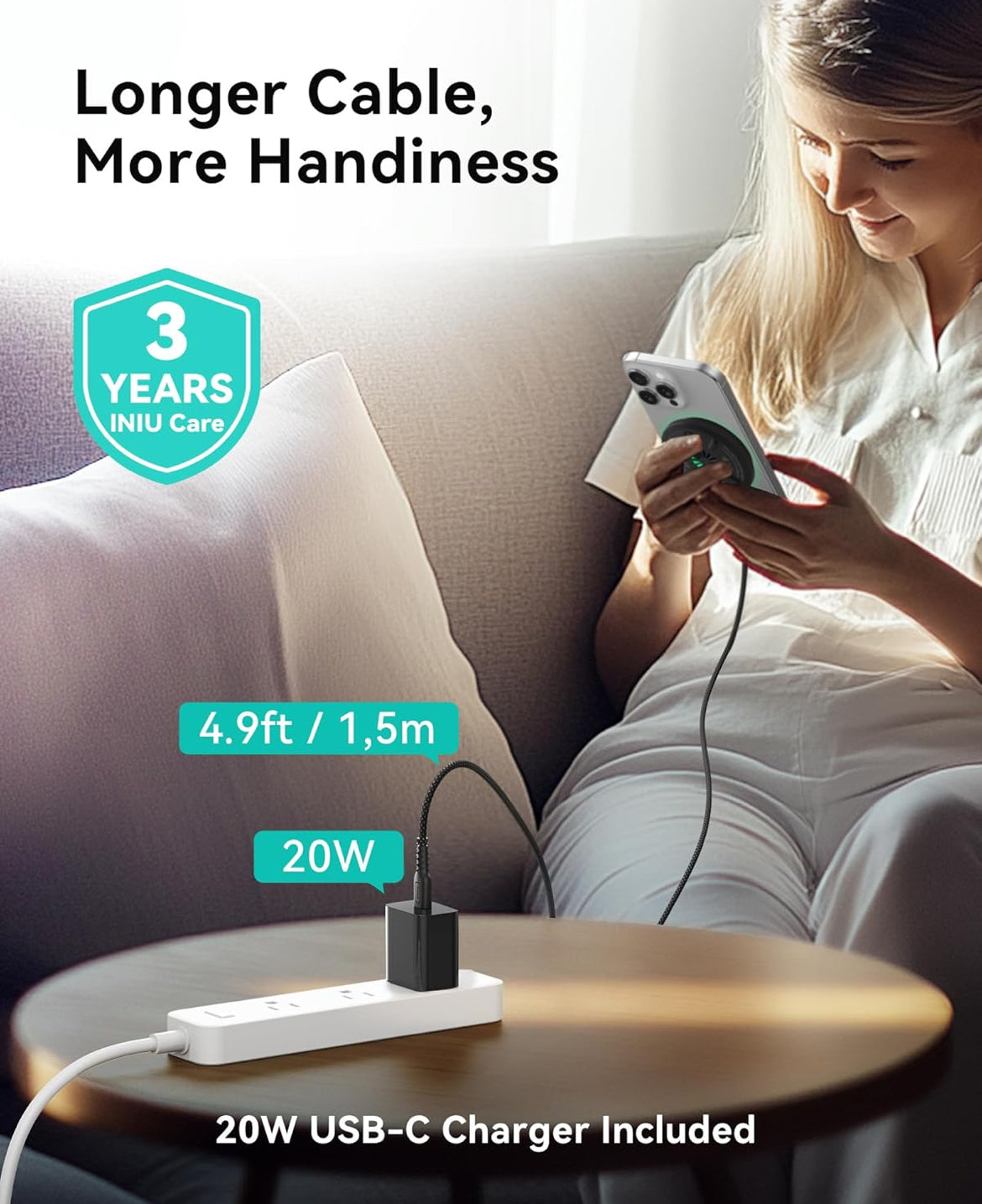 INIU Wireless Charger, 15W Fast Charging LED Mag-Safe Charger, Travel Magnetic Charging Pad Compatible with iPhone 16/15/14/13/12 Series, AirPods 3/2/Pro/Pro 2 (with Adapter)