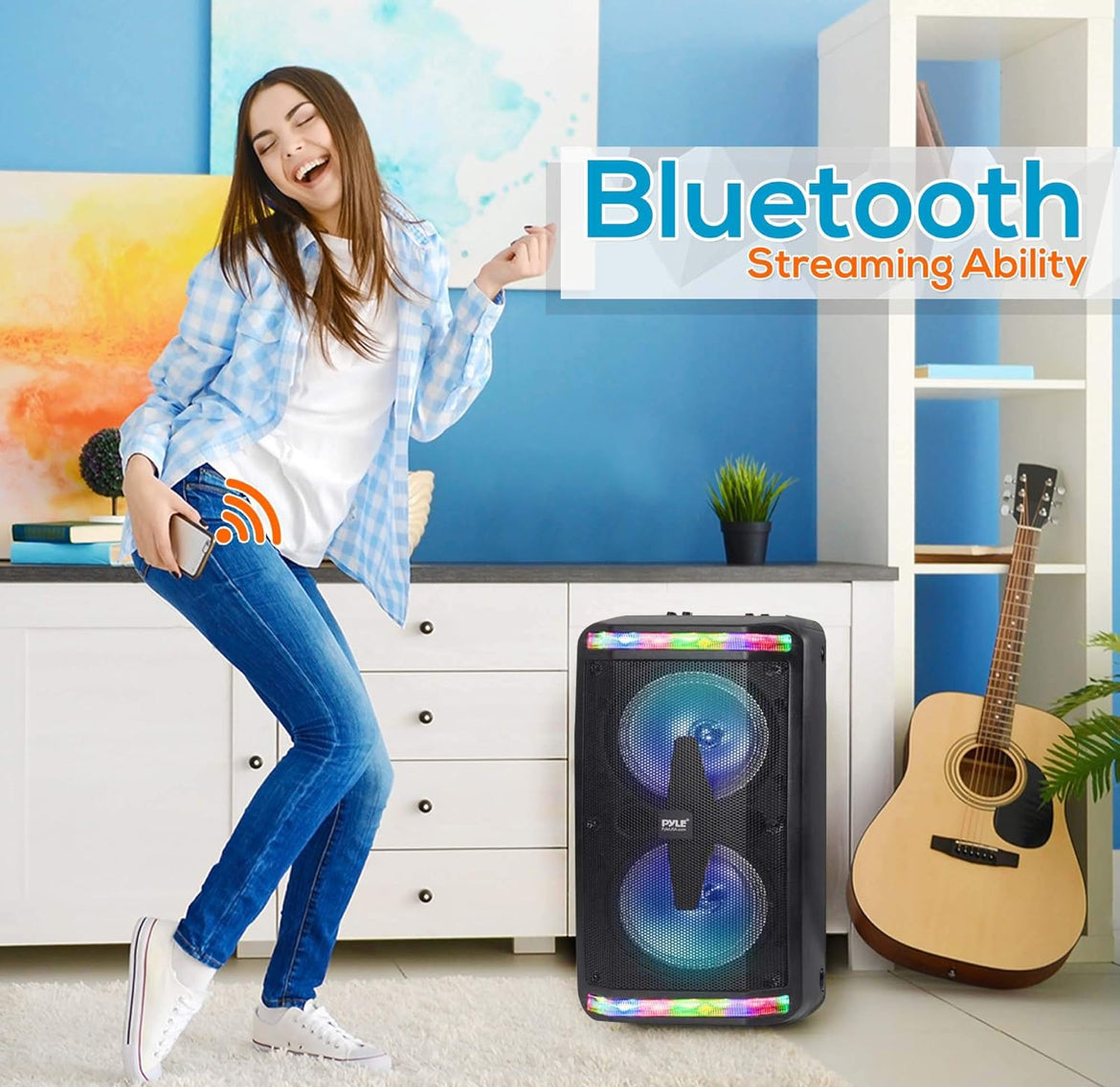Portable Bluetooth Speaker & Karaoke Speaker System with Wired Mic, Built-in LED Party Lights, MP3/USB, FM Radio (6.5’’ Subwoofers, 500 Watt MAX)