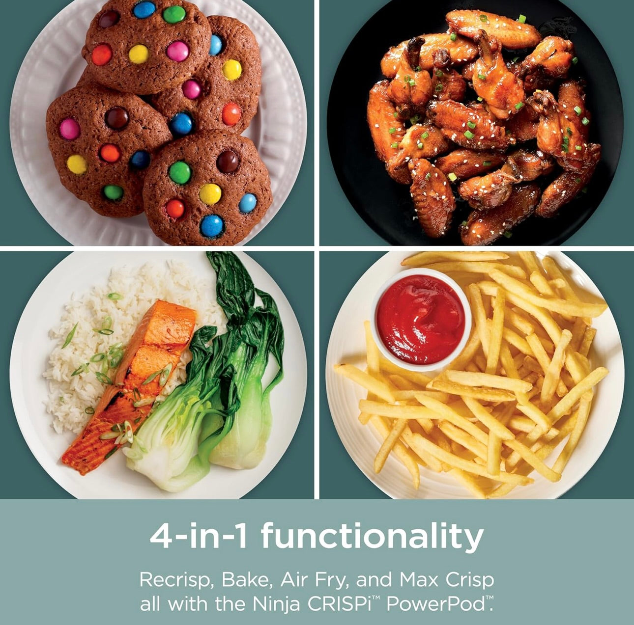 Ninja Crispi 4-in-1 Portable Glass Air Fryer Cooking System, 4 QT & 6 Cup Glass Containers with Storage Lids - Mint, FN101MT