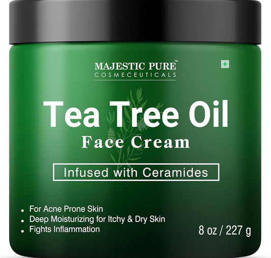 Suiwer Teeboomolie Gesigroom | Room vir Droë & Jeukerige Vel, Aknee, Littekens, Dag- & Nagbevogtiger Gesigroom vir Vroue & Mans - (240 ml)