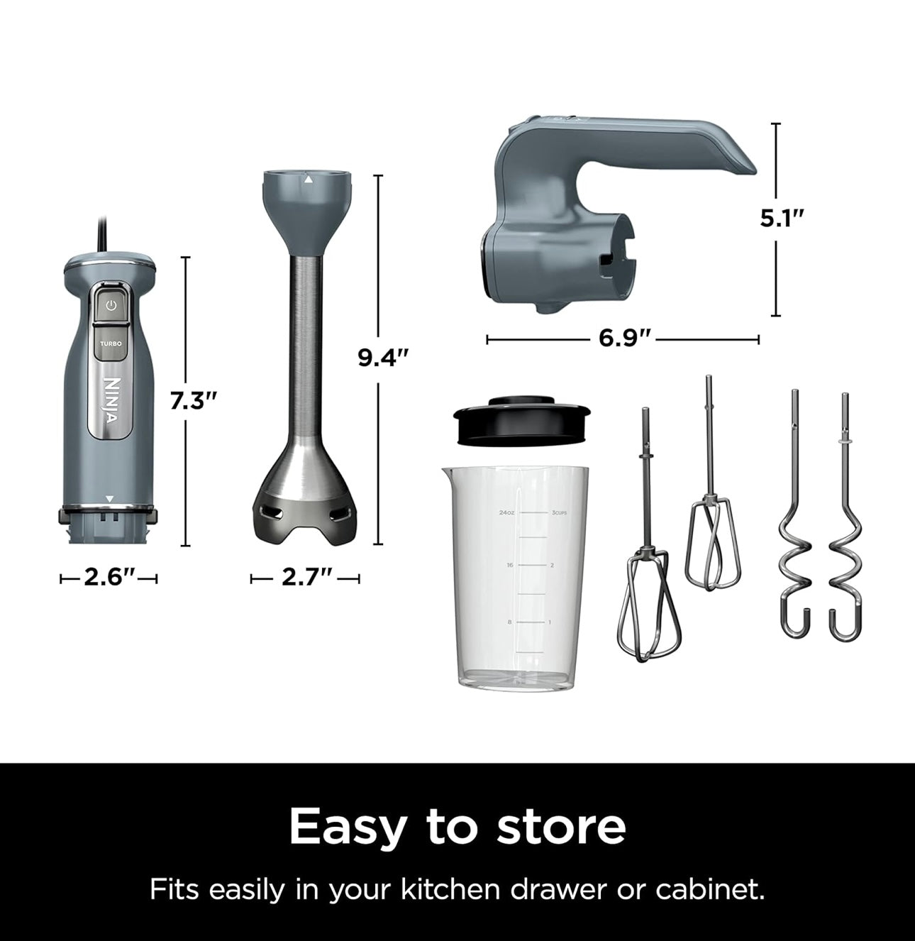 Ninja CI105BRN Foodi Power Mixer System, 750-Peak-Watt Immersion Blender and Hand Mixer - Sea Salt Gray
