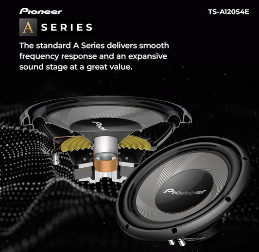 Pioneer TS-A120S4E – Kragtige 12 duim Subwoofer, 1400 Watt Piekvermoë, Enkele 4 Ohm Spreekspoel vir Diep Bas