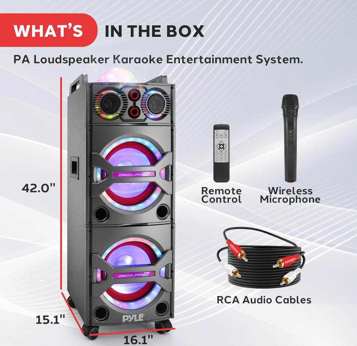 Draagbare Bluetooth PA Luidsprekerstelsel - 2000W Aktiewe Aangedrewe Buitestelsel met Mikrofooninvoer, Partytjieligte, USB SD Kaartleser, AUX/RCA/FM Radio, Wiele